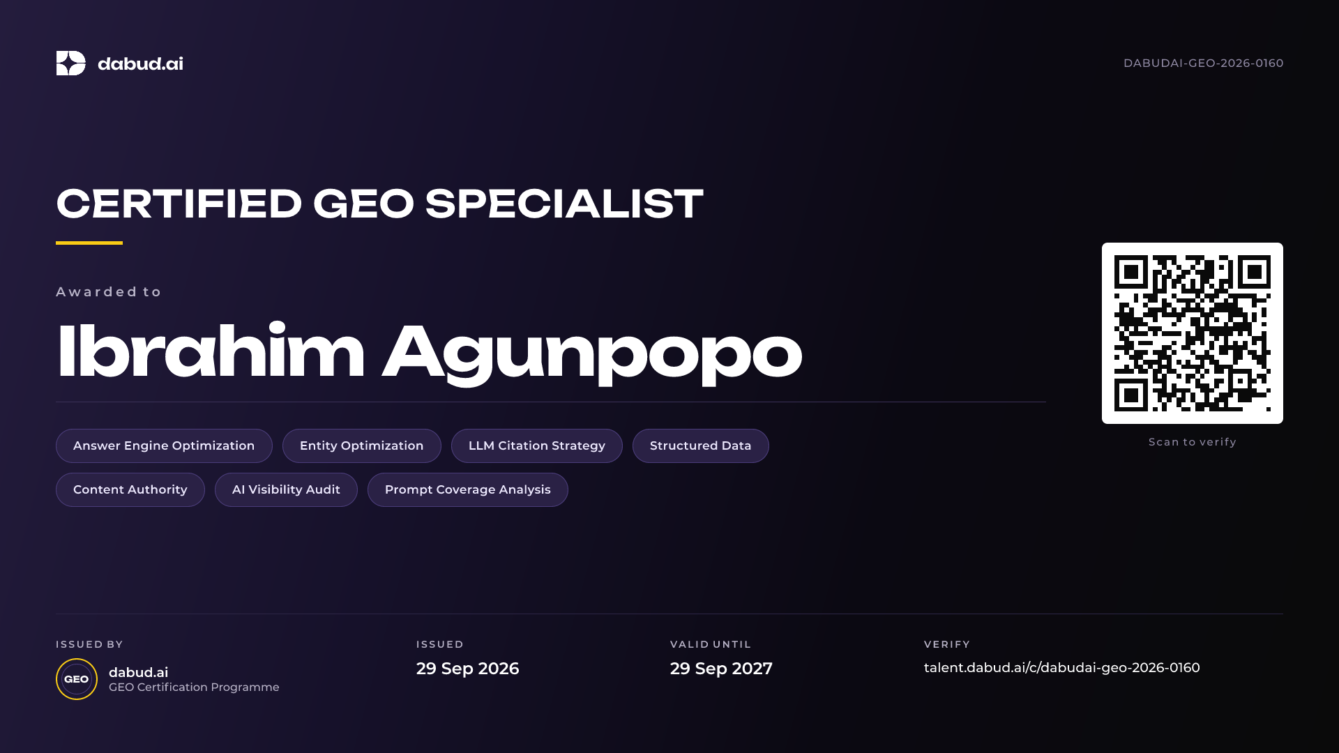 Ibrahim Agunpopo — Certified GEO Specialist