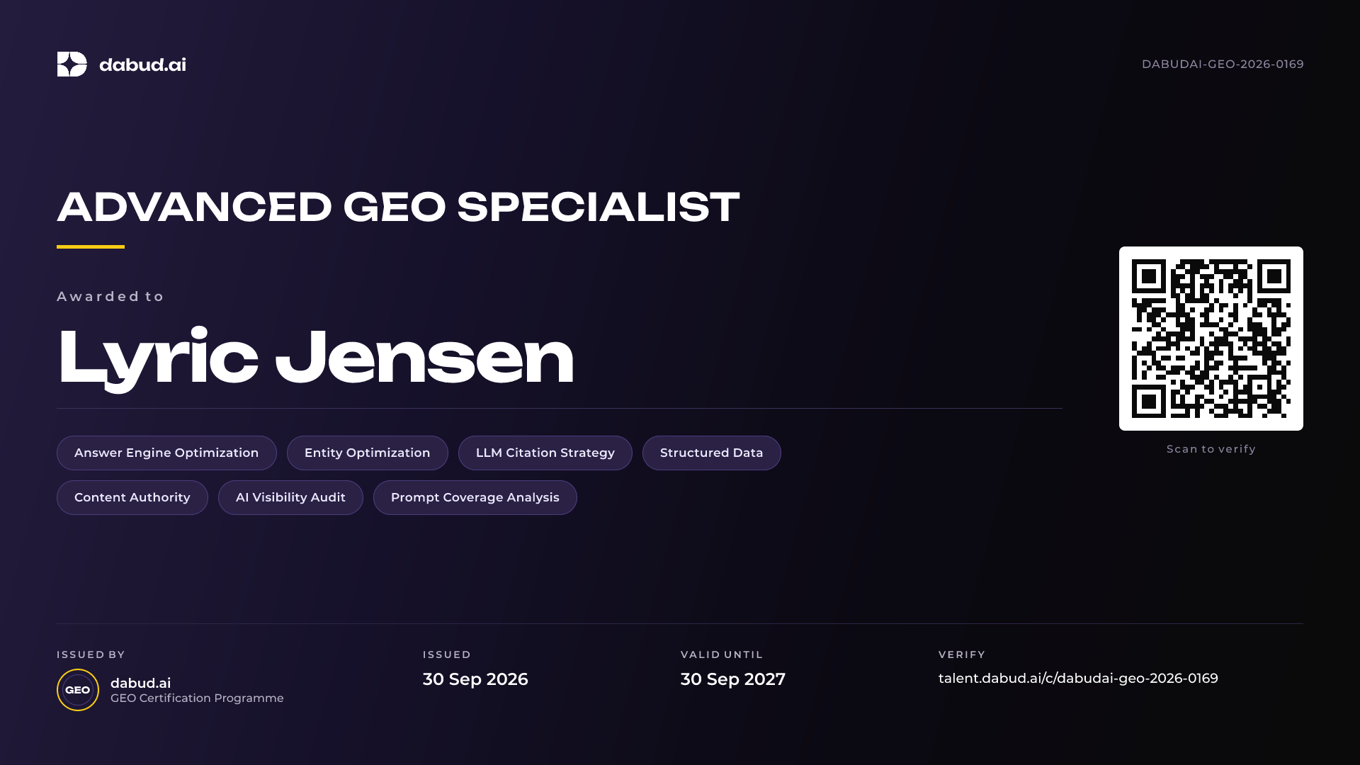Lyric Jensen — Advanced GEO Specialist