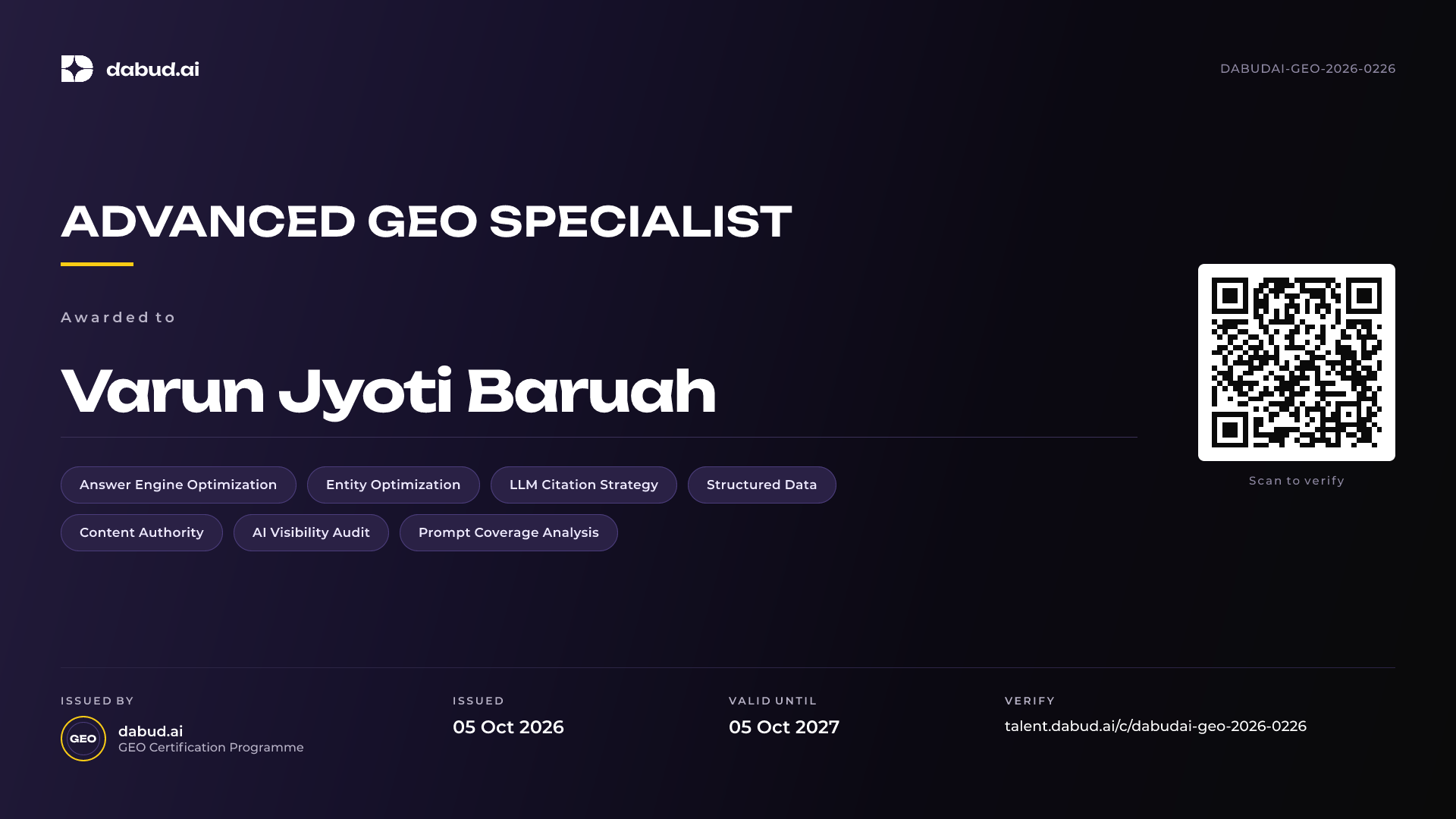 Varun Jyoti Baruah — Advanced GEO Specialist