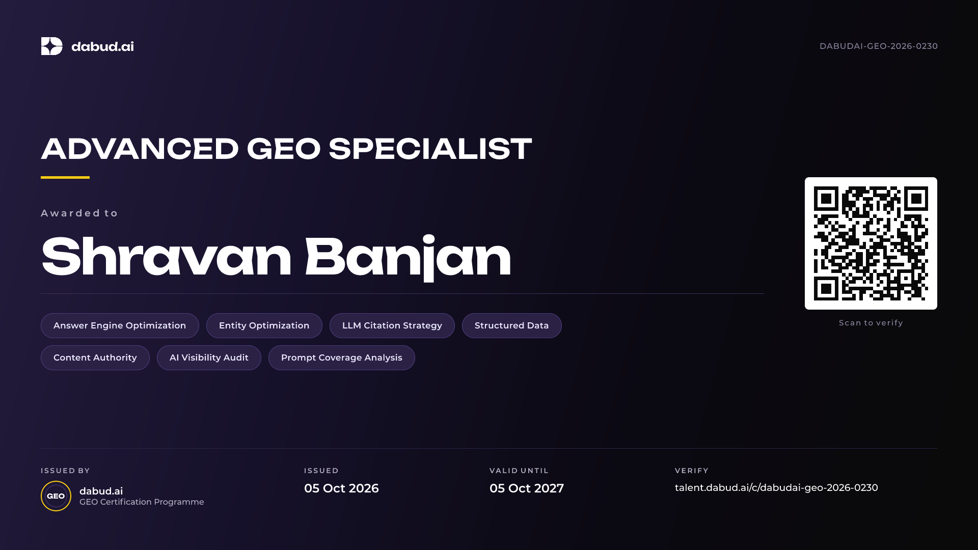 Shravan Banjan — Advanced GEO Specialist